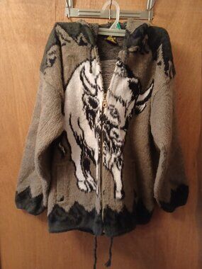 Tejidos Ruinahui Buffalo / Bison Hooded Zipper Jacket Alpaca Wool Sweater